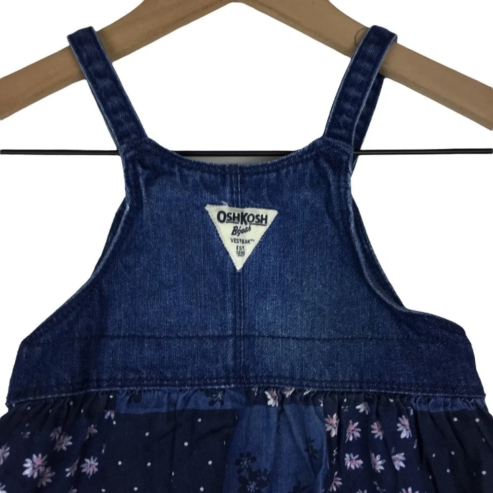 OSHKOSH Denim Patchwork Cotton Dress Floral Flowers Chambray Summer Size 2T
